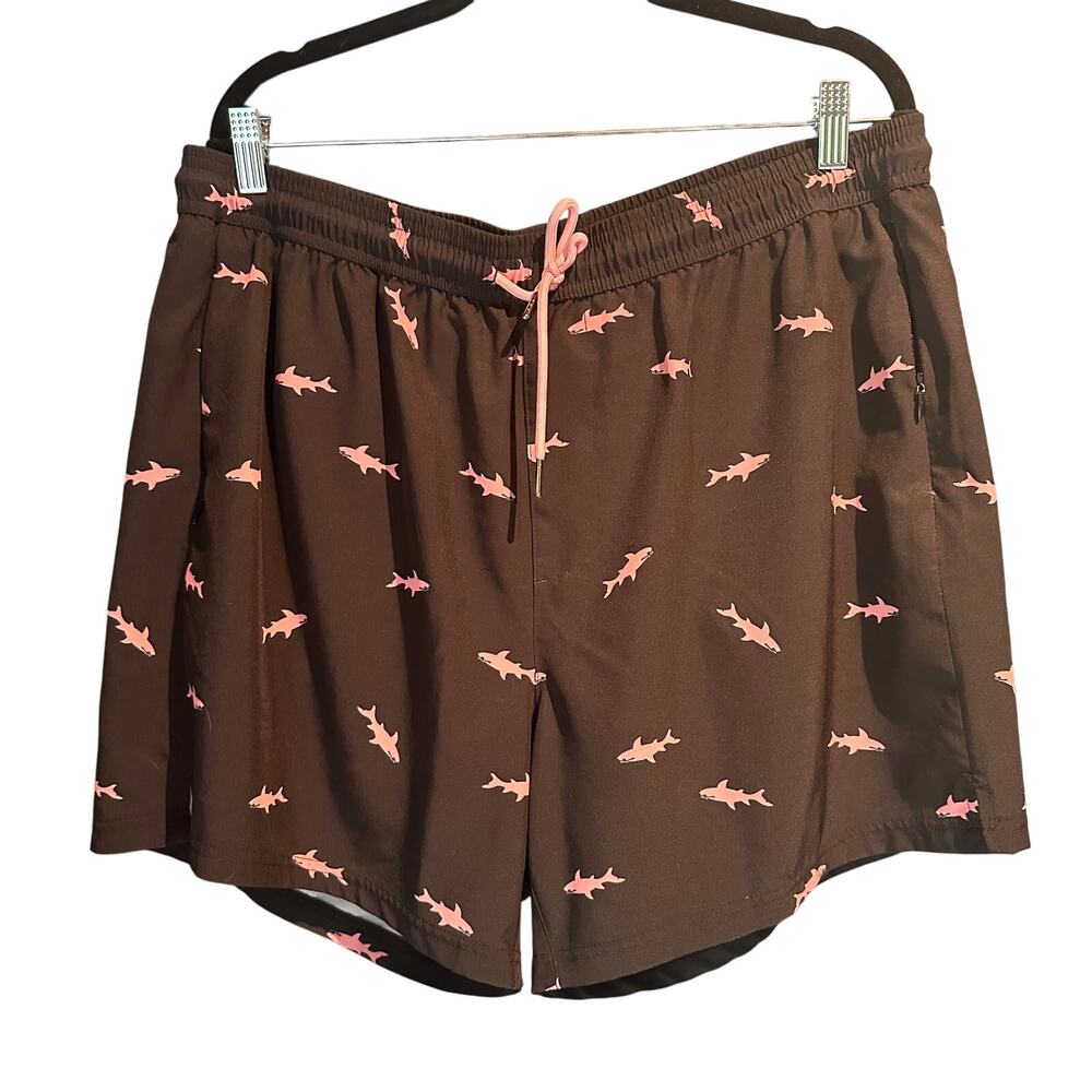 Surf Cuz Size XXL Swimming Tunks Navy with Pink Shark Print Pockets Lined